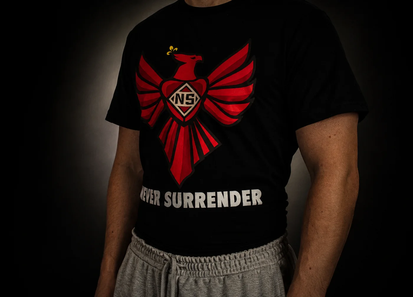 Czarna koszulka Phoenix Never Surrender z czerwonym feniksem na piersi — zdjęcie 5