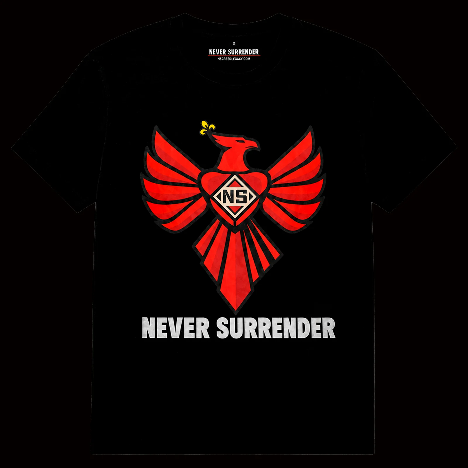 Czarna koszulka Phoenix Never Surrender — przód